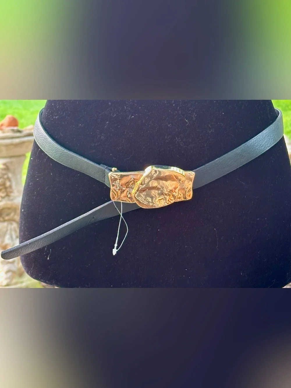 Zara Black Leather Belt with Sculpted Gold Buckle